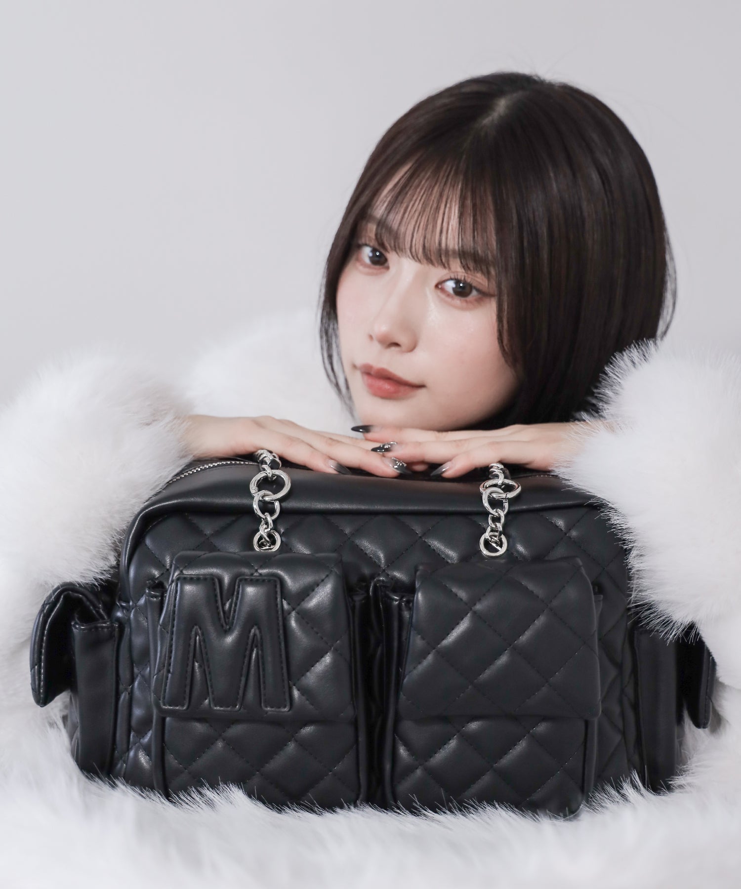 【 ２WAY 】Ｍロゴフェイクレザーキルティングチェーンショルダーバッグ ／ M logo fake leather quilting chain shoulder bag