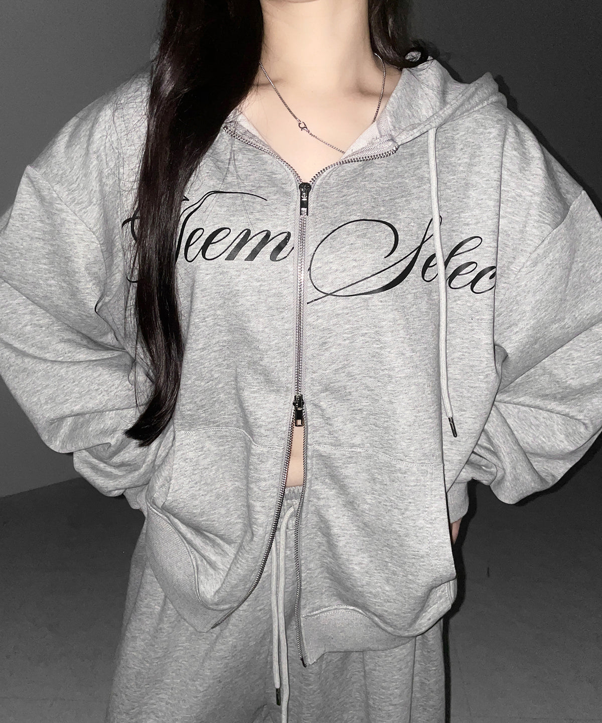 【 セットアップ可能 】レタリングロゴプリントダブルジップビッグパーカー ／ lettering logo print double zip BIG hoodie
