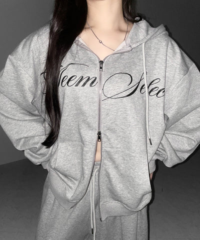 【 セットアップ可能 】レタリングロゴプリントダブルジップビッグパーカー ／ lettering logo print double zip BIG hoodie