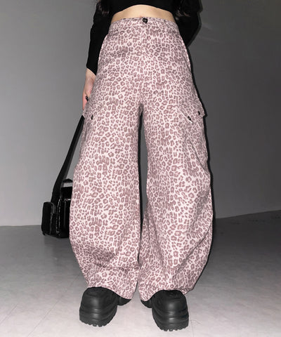 ヴィンテージライクピンクレオパードバレルカーゴパンツ ／ vintage like pink leopard barrel cargo pants