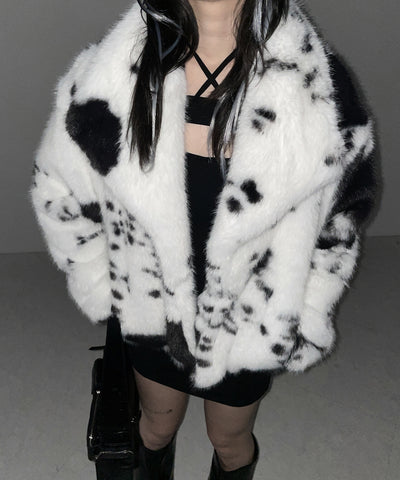 カウミドルフェイクファコート ／ cow middle fakefur coat