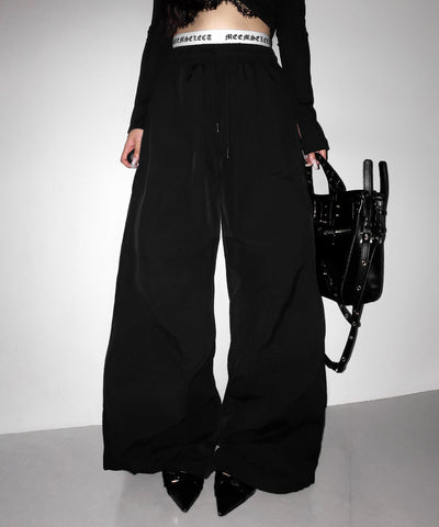 【 ２color ／ 裾絞り可能 】ウエストロゴナイロンライクワッシャーワイドパンツ ／ waist logo nylon-like washer wide pants