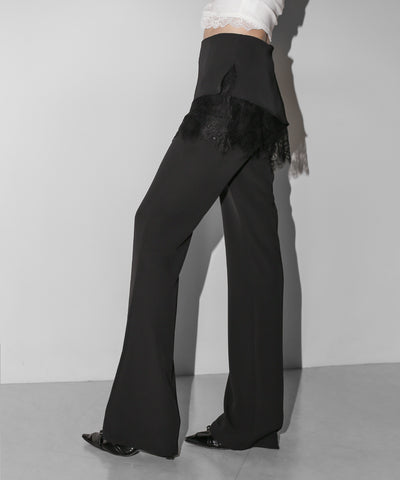【３size 】レースレイヤードサイドリボンラップフレアスラックス ／ lace layered side ribbon wrap flare slacks