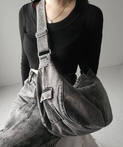 【 ２color 】ブラックタグヴィンテージデニムショルダーバッグ ／ black tag vintage denim shoulder bag
