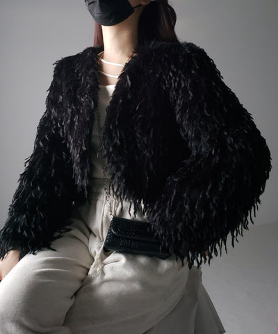 【 ４color 】ムードフェザーワイドスリーブショートカーディガン／ mood feather wide sleeve short cardigan