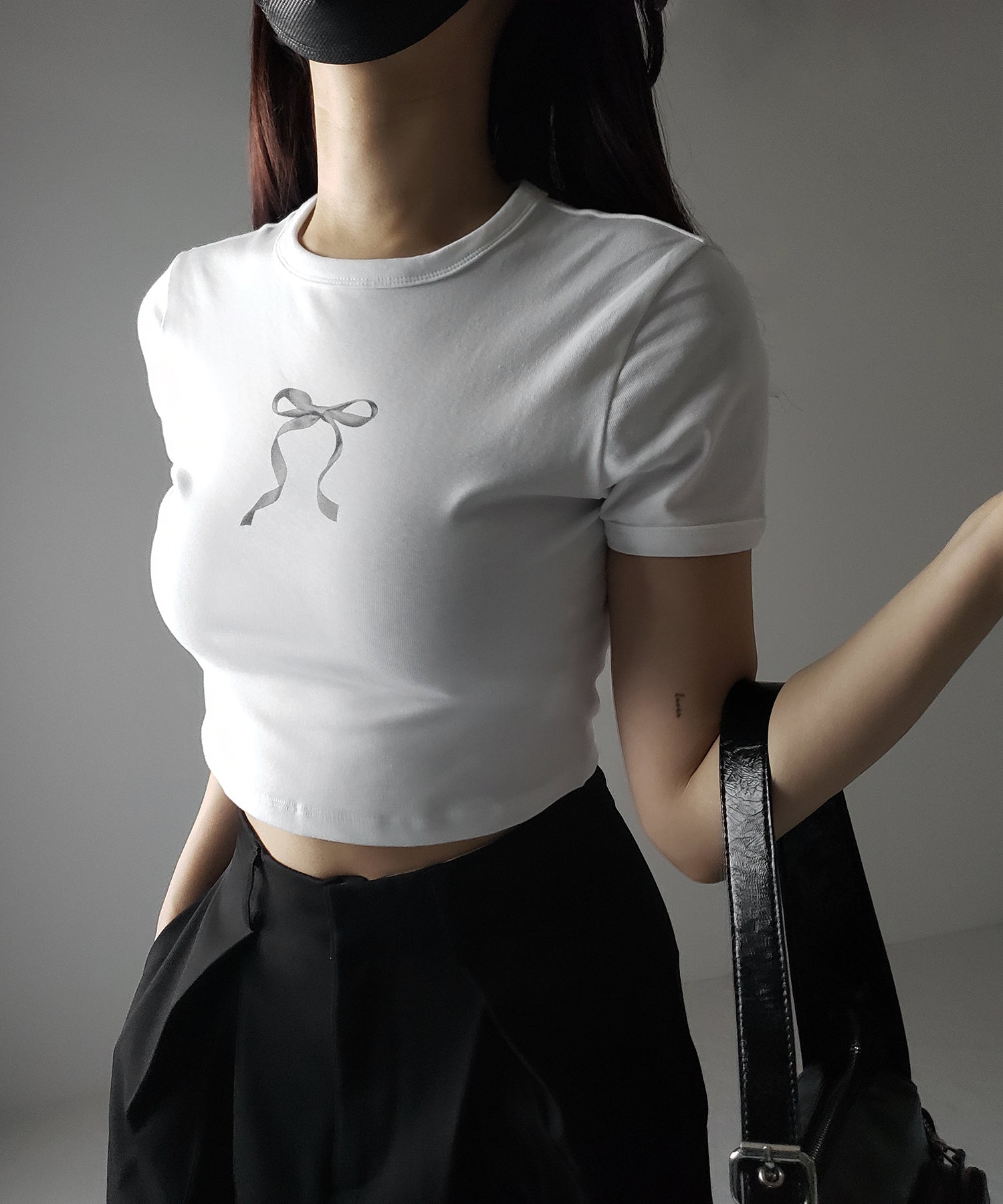 【 ４color 】ミニリボンショートちびＴシャツ ／mini ribbon short chibi Tee