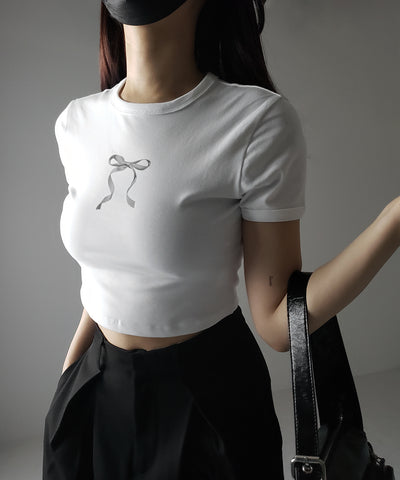 【 ４color 】ミニリボンショートちびＴシャツ ／mini ribbon short chibi Tee