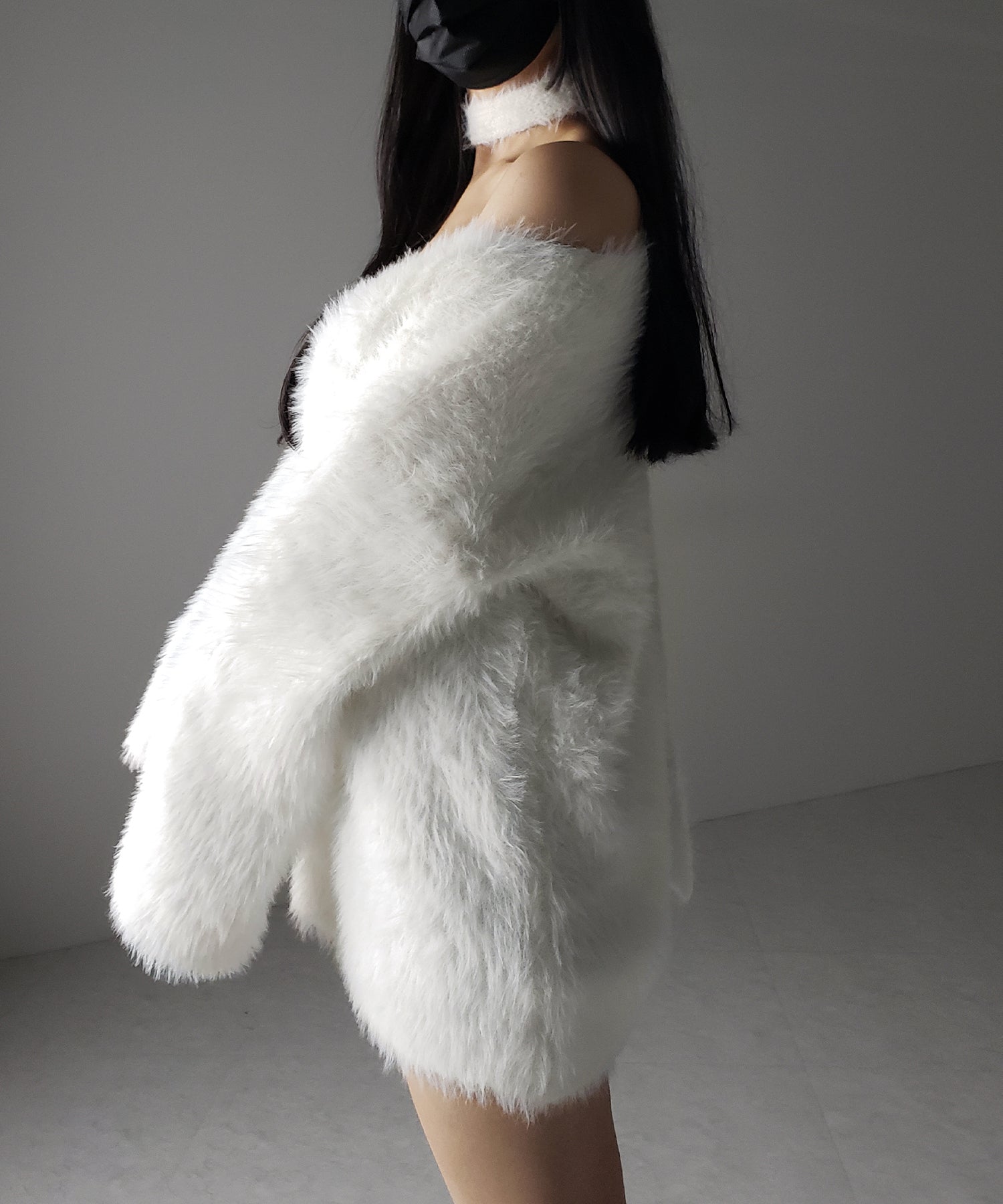 【 ２color 】チョーカータイ付きルーズシャギーニット ／ choker tie set loose shaggy knit