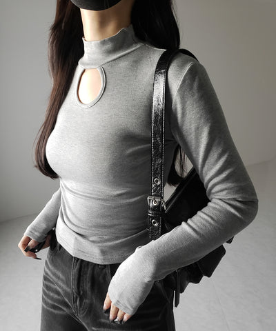 【 ３color 】裏起毛カットアウトプチハイネックトップス ／ urakimo cutout puchi highneck tops