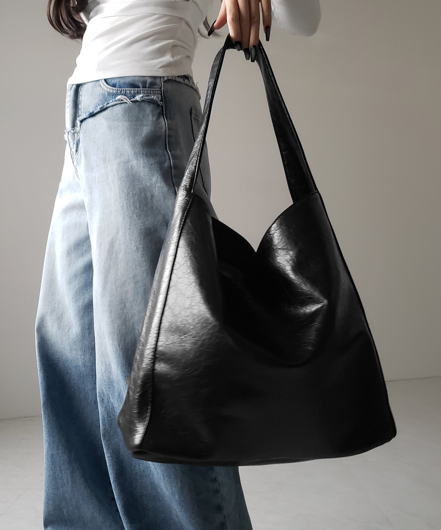 【 ２color ／ 大容量 】フェイクシボレザーワンハンドルショルダーバッグ ／ fake shibo leather onehandle shoulder bag