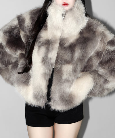 ダブルジップスタンドカラーニュアンスファージャケット ／ double zip stand collar nuance fur jacket