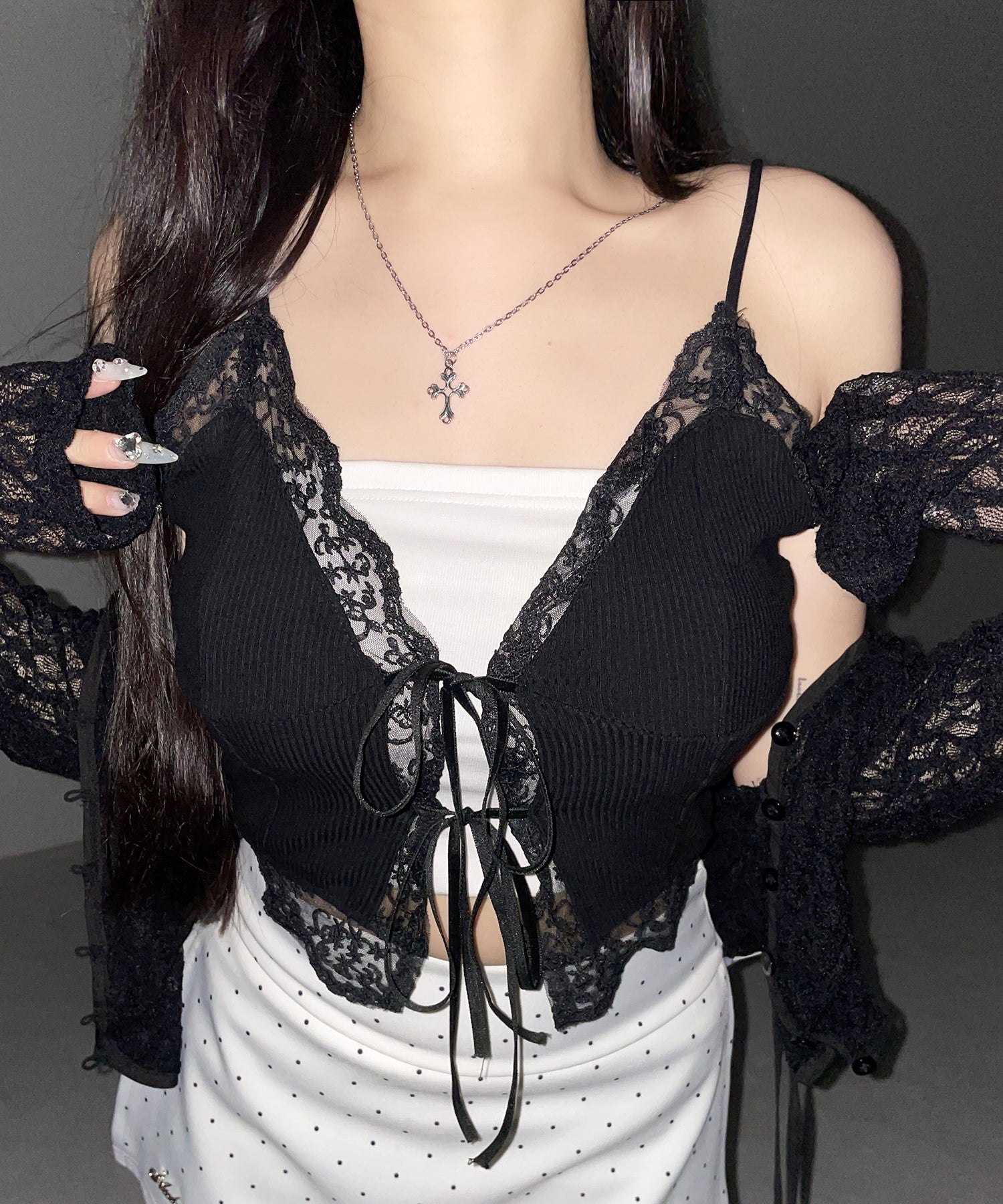 ダブルリボンレースレイヤードキャミソール ／ double ribbon lace layered camisole