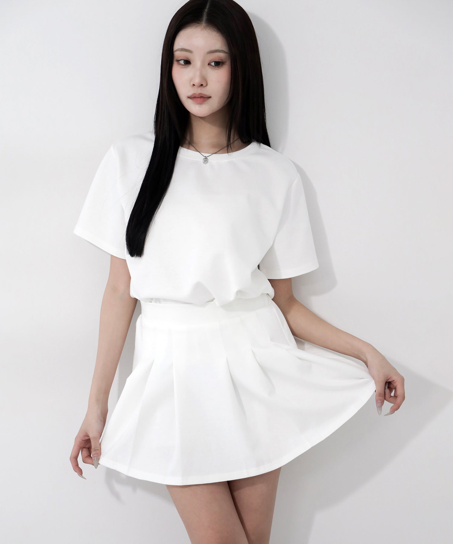 【 セットアップ 】オーバーサイズ半袖Ｔシャツ＋プリーツミニスカート SET ／( SETUP ) oversize shortsleeve Tee + pleated mini skirt SET