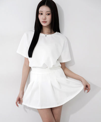 【 セットアップ 】オーバーサイズ半袖Ｔシャツ＋プリーツミニスカート SET ／( SETUP ) oversize shortsleeve Tee + pleated mini skirt SET