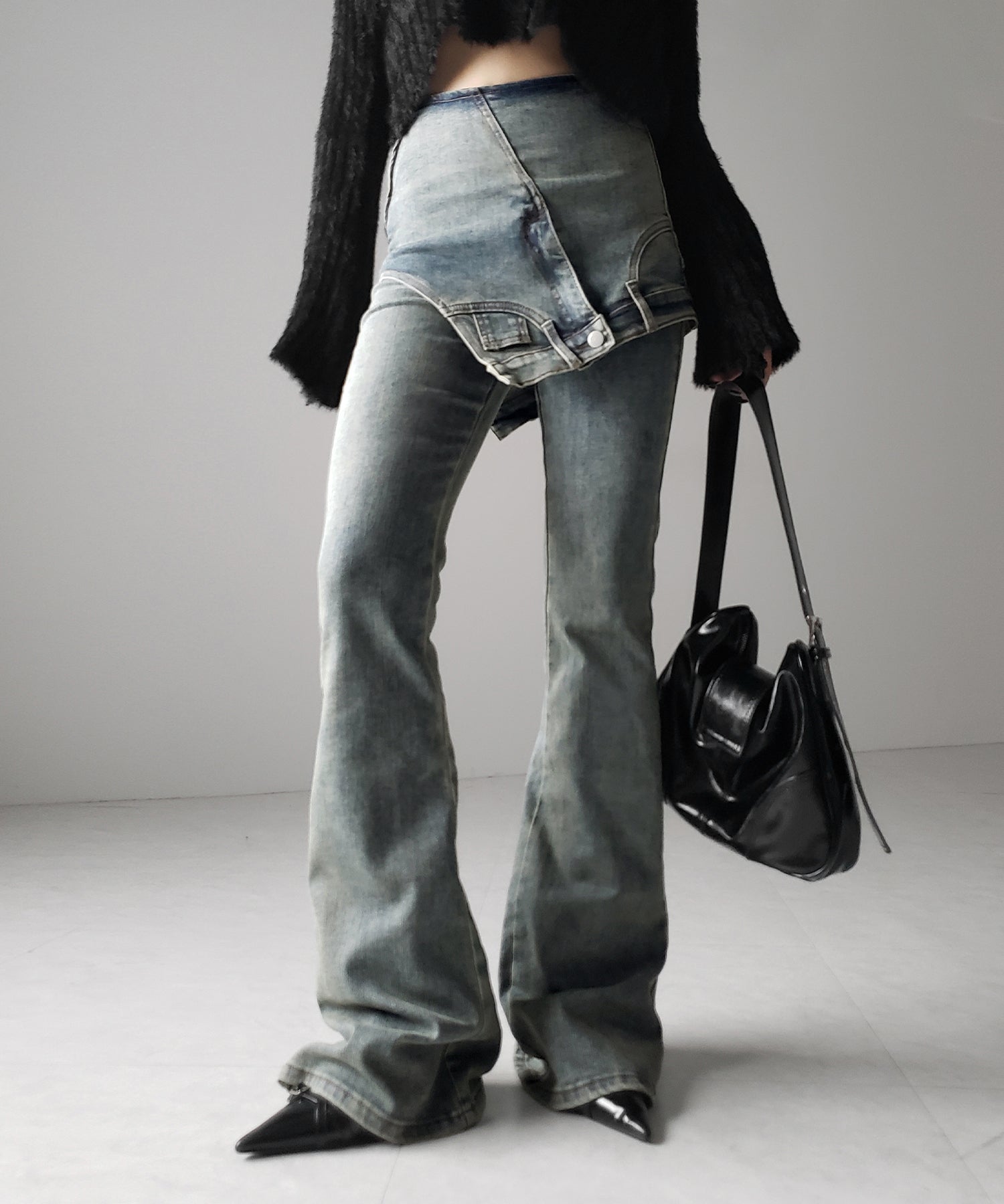 【 ２color ／ 4size 】レイヤードウエストヴィンテージフレアデニム ／layered waist vintage flare denim