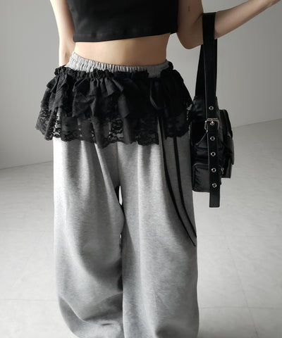 【 ２color 】ストラップリボンレースフリルミニ巻きスカート ／ strap ribbon lace frill mini wrap skirt