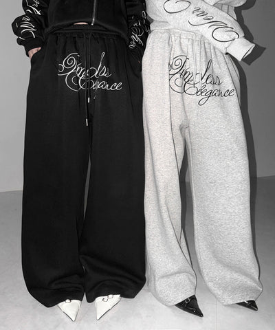 フロントレタリングロゴ刺繍ワイドスウェットパンツ ／ front lettering logo embroidery wide sweatpants