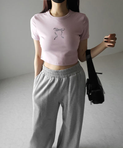 【 ４color 】ミニリボンショートちびＴシャツ ／mini ribbon short chibi Tee