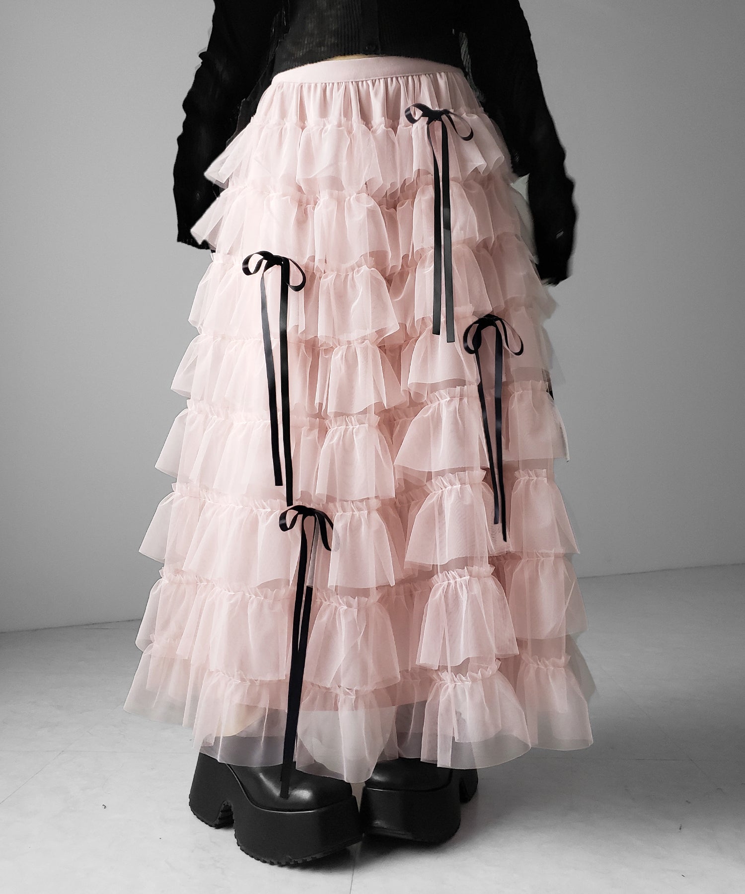 【 新色ピンク追加！／５color 】ストラップリボンバレエコアチュールスカート ／strap ribbon ballet core tulle skirt