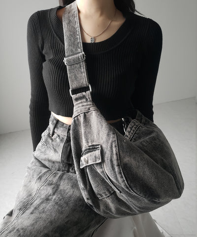 【 ２color 】ブラックタグヴィンテージデニムショルダーバッグ ／ black tag vintage denim shoulder bag