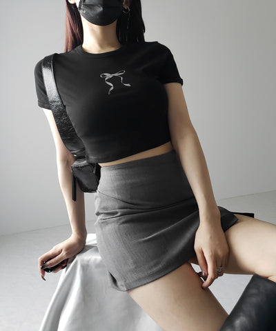 【 ４color 】ミニリボンショートちびＴシャツ ／mini ribbon short chibi Tee
