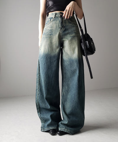 【 ４size ／ ２color 】ヴィンテージグラデーションウォッシングルーズワイドデニム