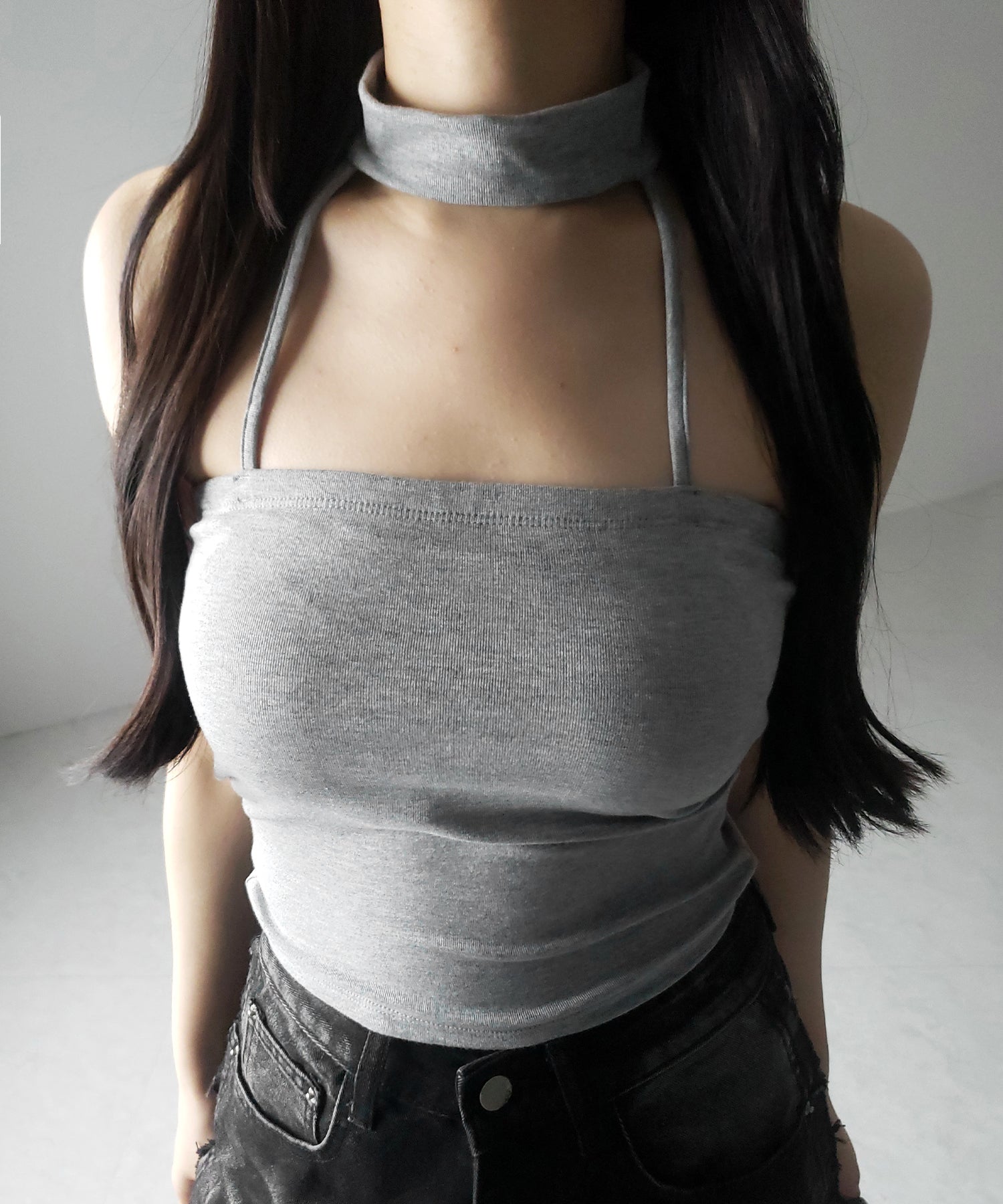 【 ３color ／ カップ付 】ダブルラインストラップチョーカーキャミソール ／ double line strap choker camisole