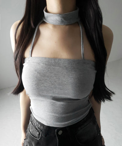 【 ３color ／ カップ付 】ダブルラインストラップチョーカーキャミソール ／ double line strap choker camisole