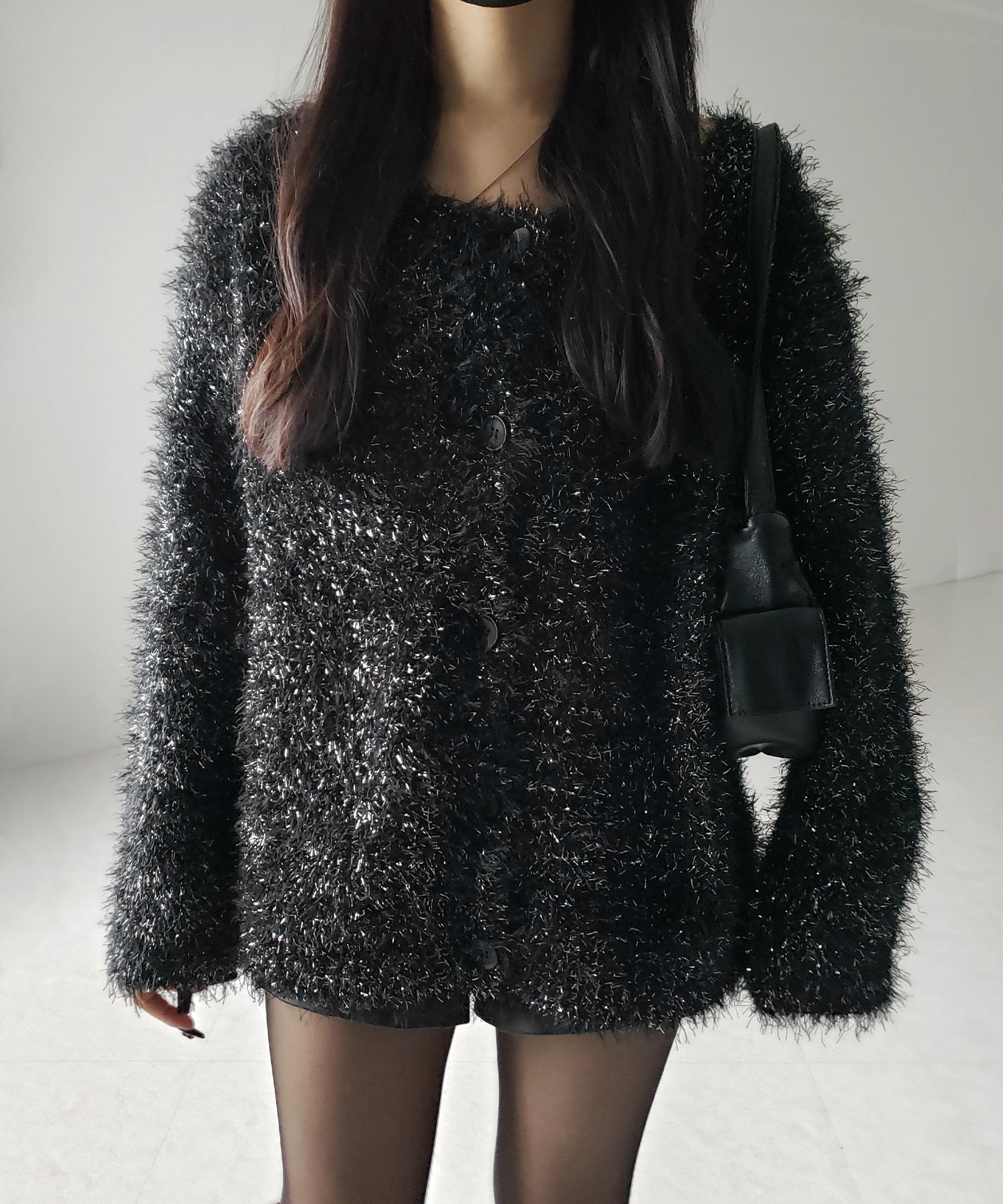 【 ２color 】ラメシャギーオーバーニットカーディガン ／ rame shaggy over knit cardigan