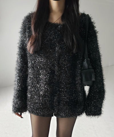 【 ２color 】ラメシャギーオーバーニットカーディガン ／ rame shaggy over knit cardigan