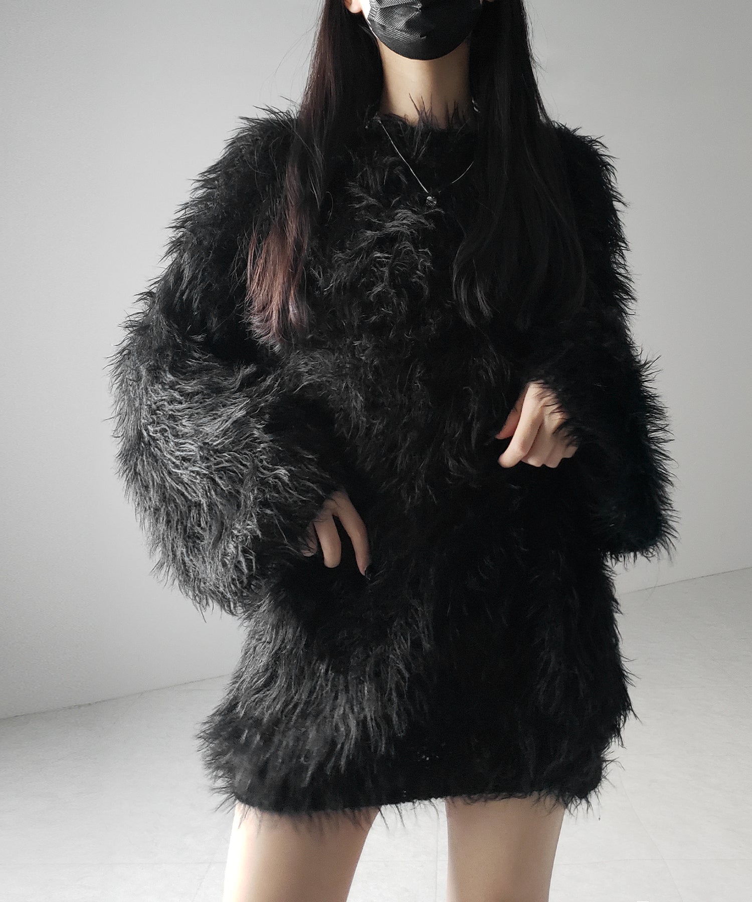 【 ３color 】フラッフィーシャギーボリュームニットミニワンピース ／ fluffy shaggy volume knit mini onepiece