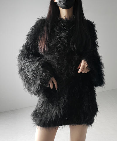 【 ３color 】フラッフィーシャギーボリュームニットミニワンピース ／ fluffy shaggy volume knit mini onepiece