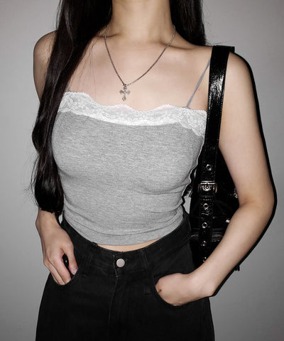 【 ３color 】レース切替スクエアクロップドキャミソール ／ Lace switched square cropped camisole