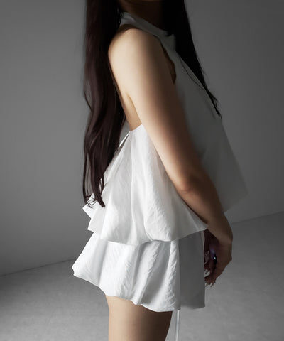 【 ベルト付 】ワンホンホルターネックギャザーフレアセットアップ ／ wanghong halter neck gathered flare SETUP