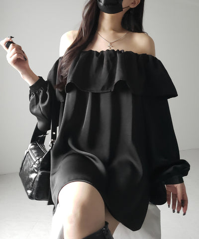 【 ２color 】オフショルダーフリルオーバーミニワンピース ／ off shoulder frill over mini onepiece