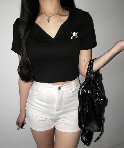 【 ２color 】M LOGO スキッパーショート半袖Tシャツ ／ M LOGO skipper neck short sleeve T-shirt