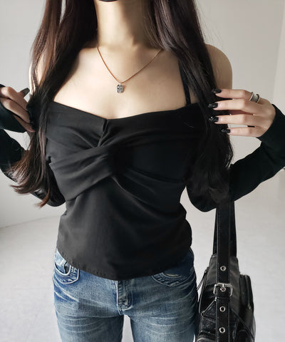 【 ２color 】クロスギャザーオフショルカットソートップス ／ cross gather off shoulder cutsew tops