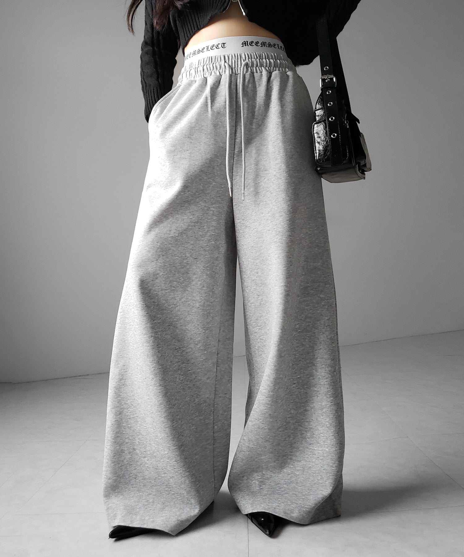 ウエストグランジロゴスウェットワイドパンツ ／ waist grunge logo sweat wide pants