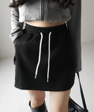 【 インナーパンツ裏地付 】ハイウエストスウェットミニスカート ／ high waist sweat mini skirt