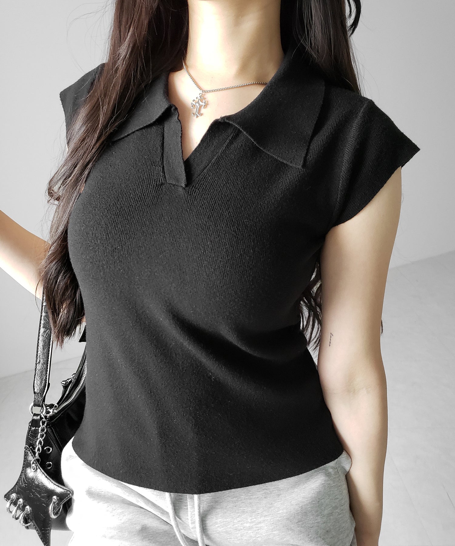 スキッパー半袖ニットトップス ／skipper short sleeve knit tops