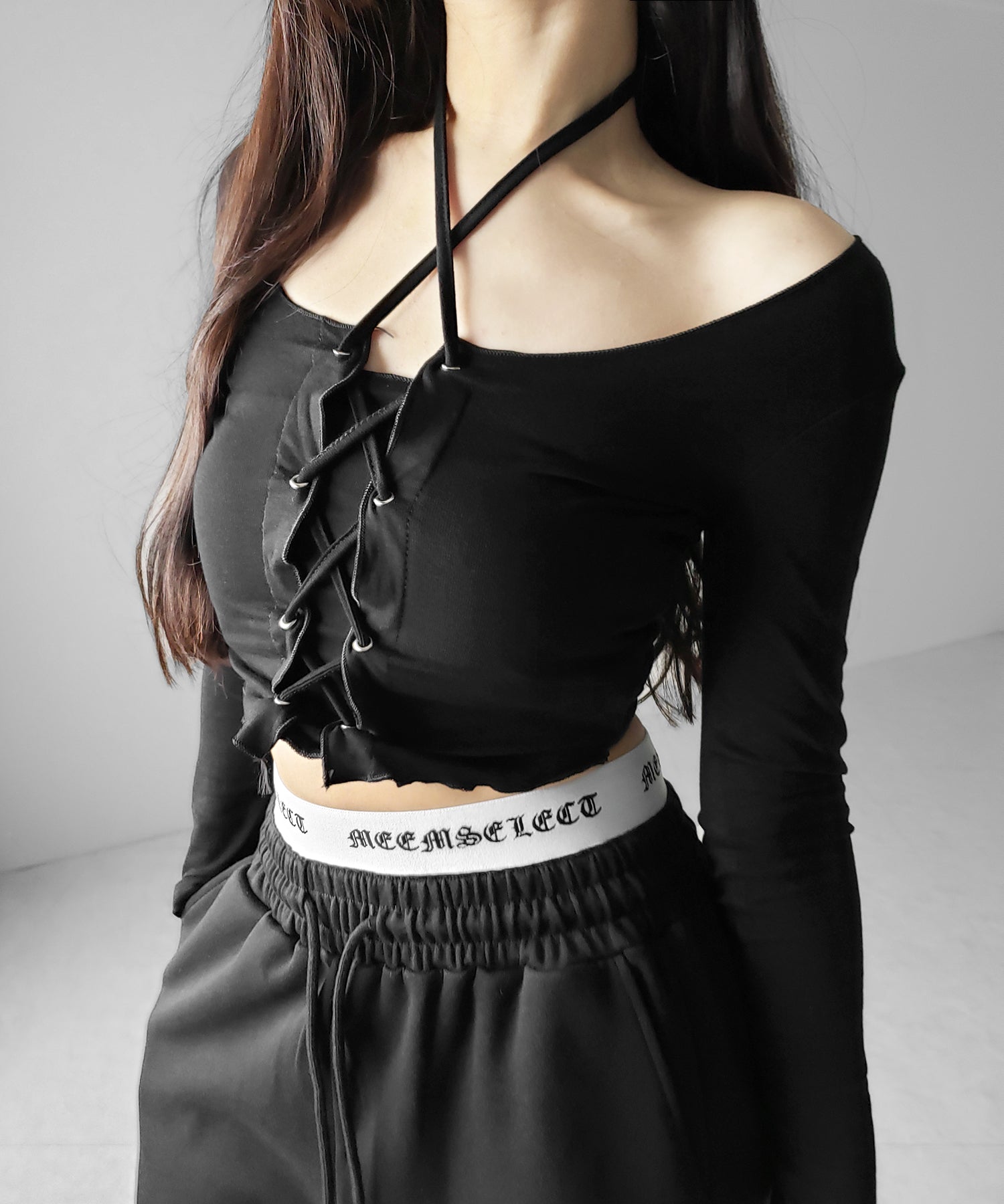 ウエストグランジロゴスウェットワイドパンツ ／ waist grunge logo sweat wide pants