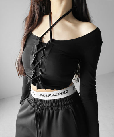 ウエストグランジロゴスウェットワイドパンツ ／ waist grunge logo sweat wide pants