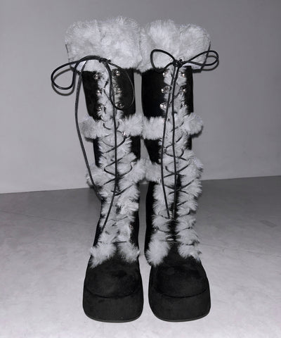 厚底レースアップムートンロングブーツ ／ platform laceup mouton long boots