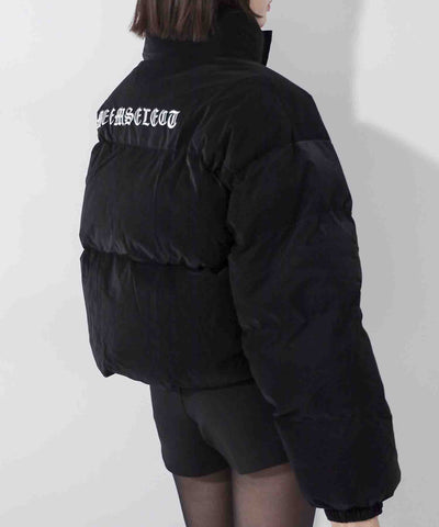 【 限定先行販売 】grunge logo embroidery short puff down jacket