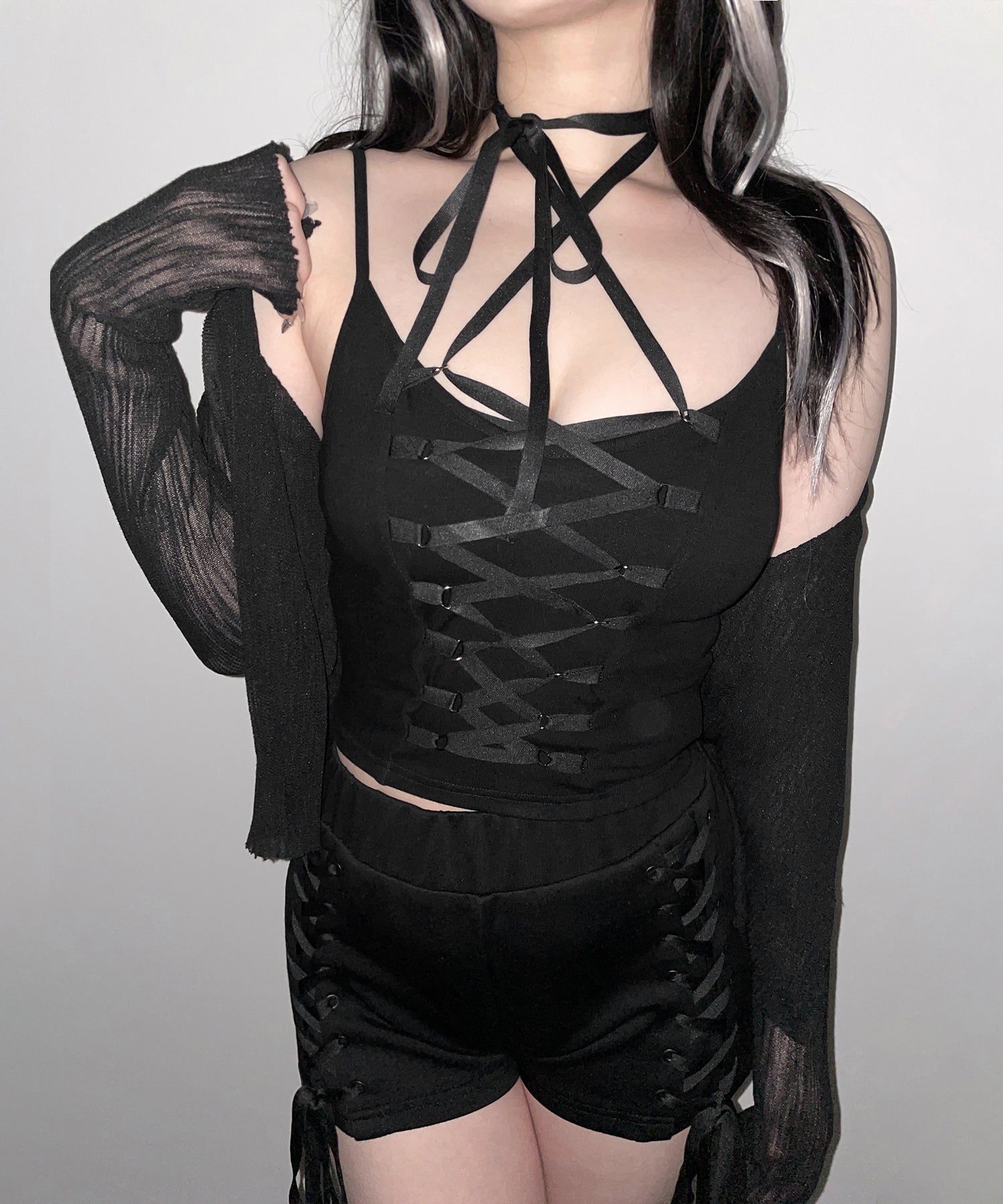 【 ２WAY  】レースアップコルセットリボンチョーカーキャミソール ／ lace up corset ribbon choker camisole