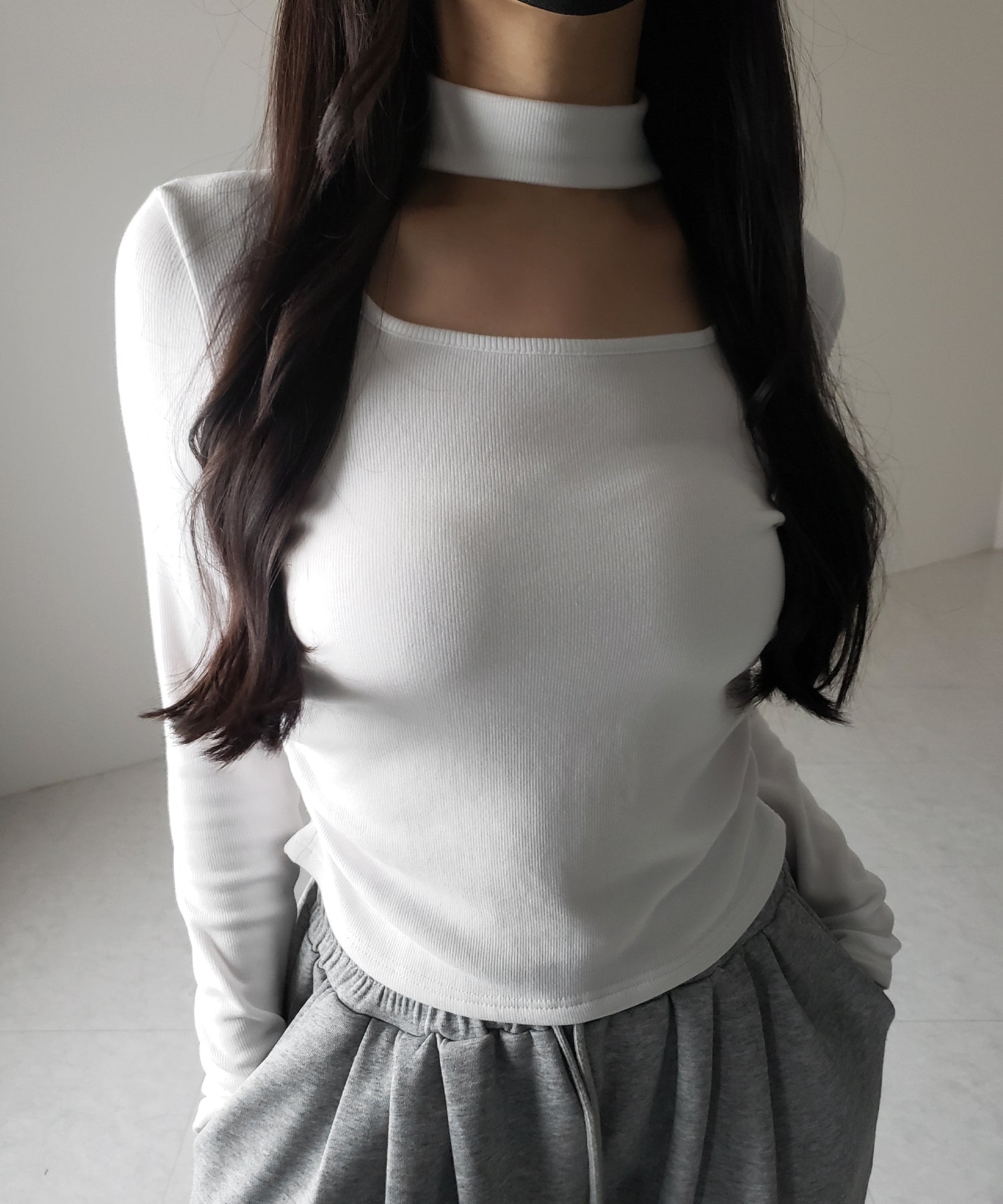 【 ３color ／ 裏起毛 】スクエアネックチョーカーシャーリングトップス ／ square neck choker shirring tops
