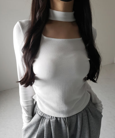 【 ３color ／ 裏起毛 】スクエアネックチョーカーシャーリングトップス ／ square neck choker shirring tops