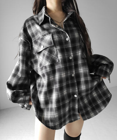 ブラックチェックオーバーフランネルシャツ ／ black check over flannel shirts