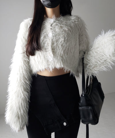 【 ２color 】ラメシャギーショートニットカーディガン ／ rame shaggy short knit cardigan