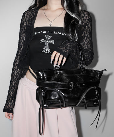 【ショルダーにできる2WAY】 ベルテッドダブルジップポケットショルダーバッグ／ belted double zip pocket shoulder bag